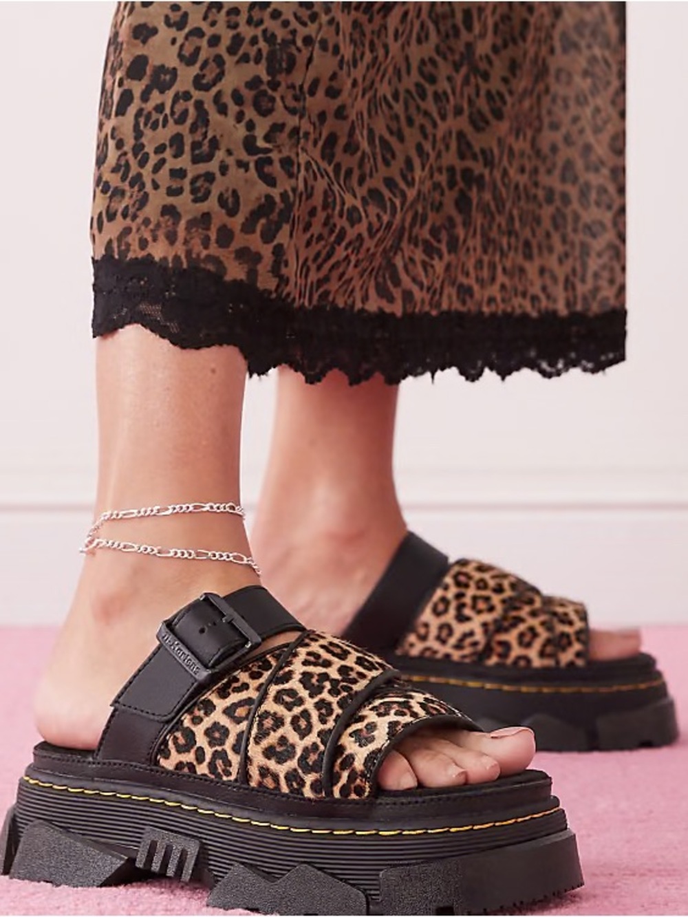 Dr. Martens Mattison Leather Slide Sandals | Leopard